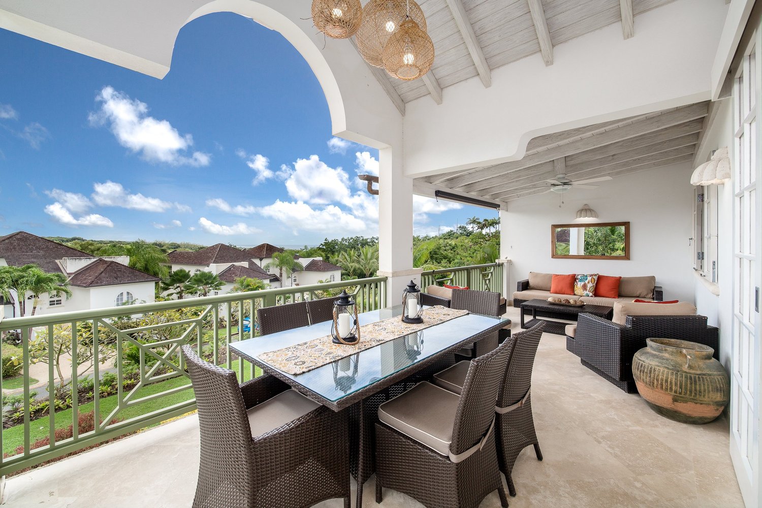 Shaded outdoor terrace set for relaxed dining